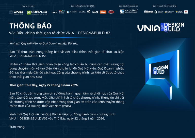 THÔNG BÁO ĐIỀU CHỈNH LỊCH TỔ CHỨC VNIA | DESIGN&BUILD #2